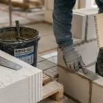 Bloc beton cellulaire 10 cm sur chantier neuf