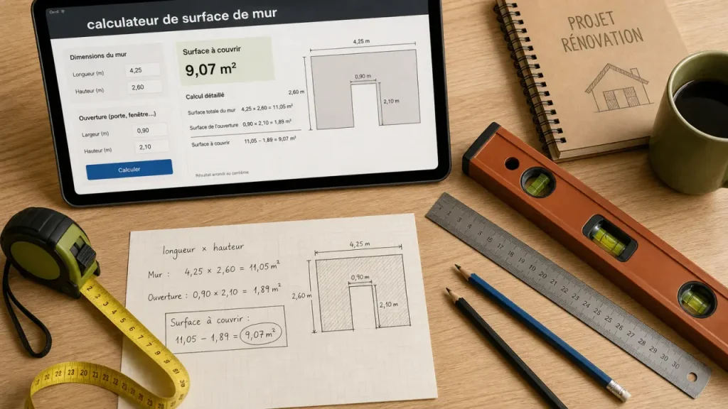 Calcul metre carré mur : mesurer, soustraire ouvertures, éviter erreurs