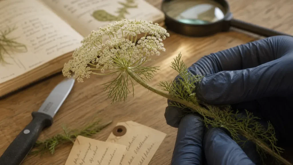 Carotte sauvage comestible : ombelle blanche cueillie avec précaution
