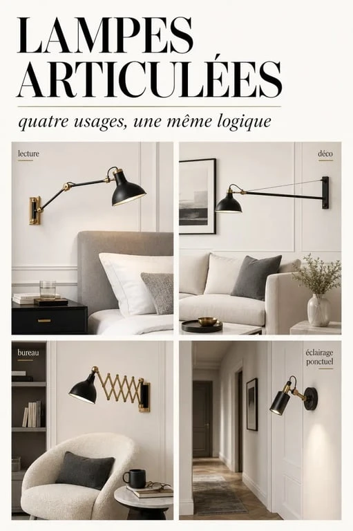 Lampe sur bras articulé : comparatif visuel des variantes pour lecture, déco, bureau et éclairage ponctuel