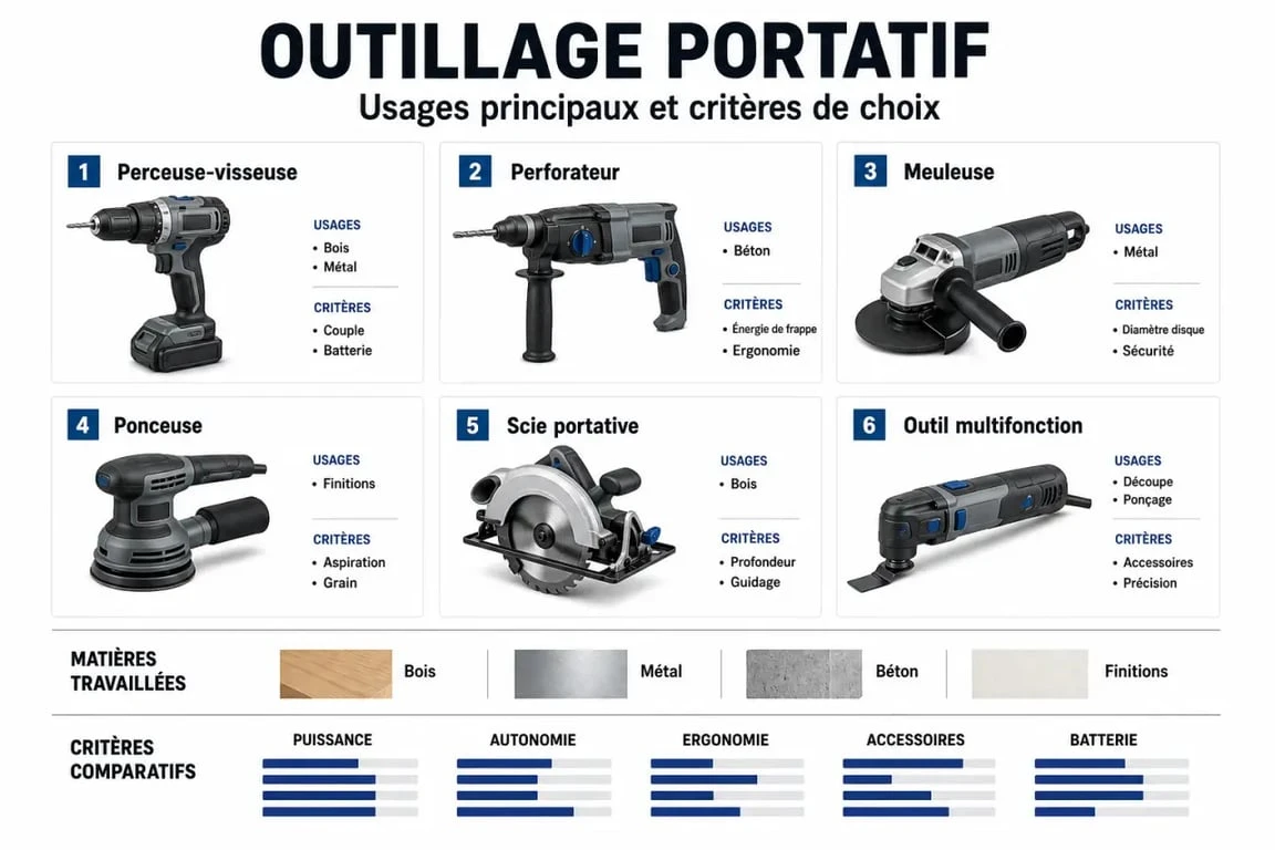 Outillage portatif comparé selon les usages et critères de choix