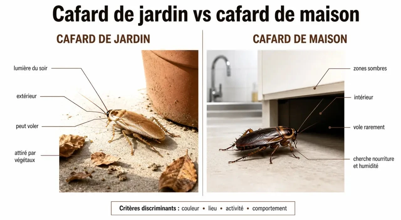 Comparatif cafard de jardin ou de maison avec critères visuels d'identification