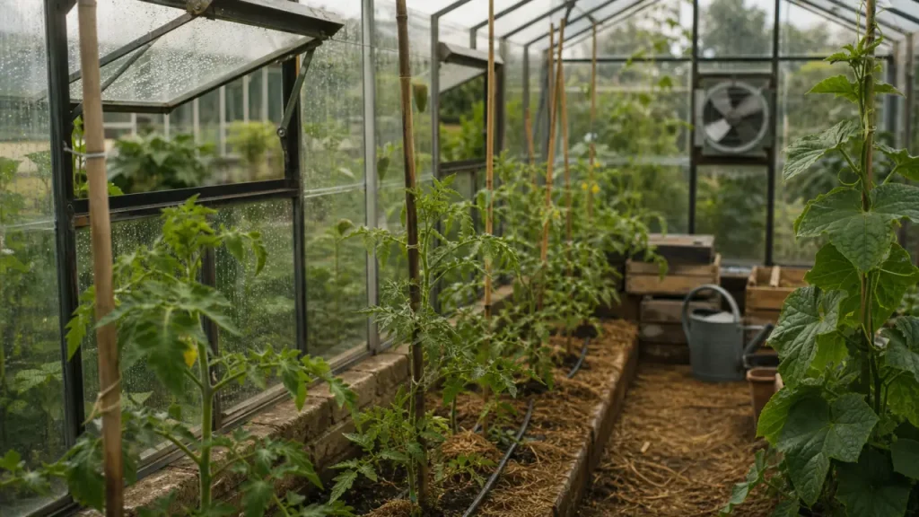 Potager serre : jeunes tomates et concombres en serre froide dès mars