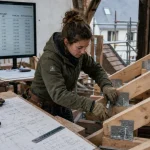 Prix charpente : pose de fermettes en bois sur chantier