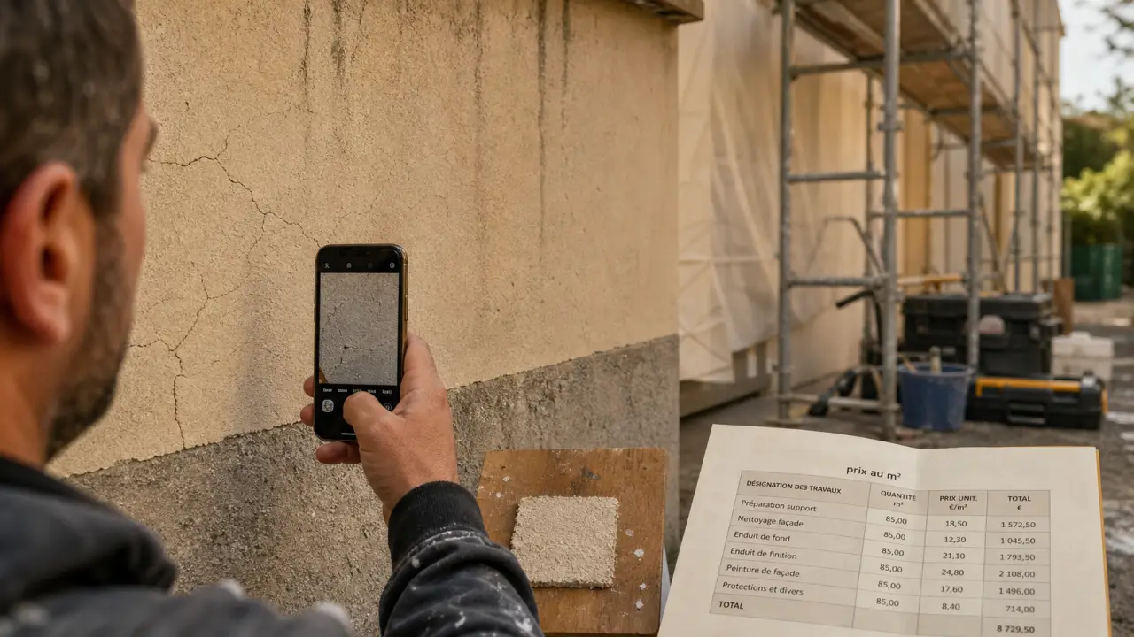 Prix ravalement façade maison 100m2 : enduit et échafaudage