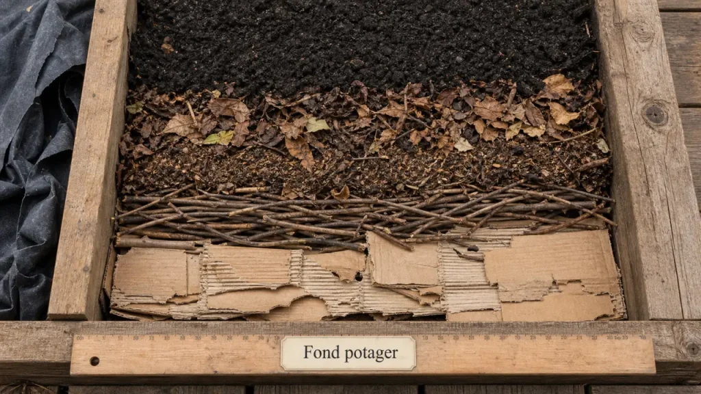 Que mettre au fond d’un carré potager : carton, drainage, feuilles et compost