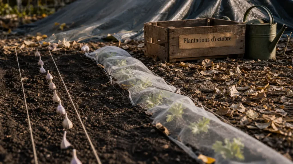 Que planter en octobre au potager : ail et mâche sous voile