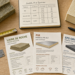 Tableau comparatif isolant thermique : PIR 15 cm vs laine de bois 30 cm sur table