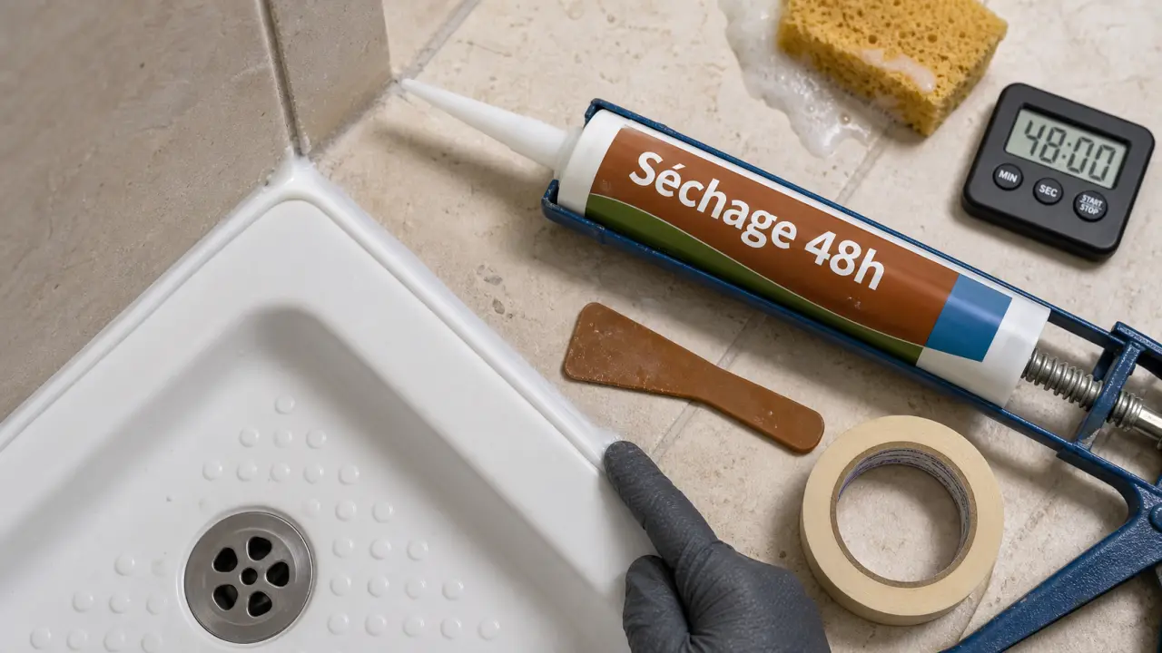 Temps séchage joint silicone : 48h pour douche