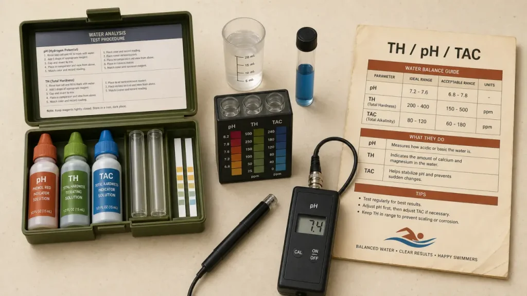 TH piscine 150 à 250 ppm : test eau et échelle