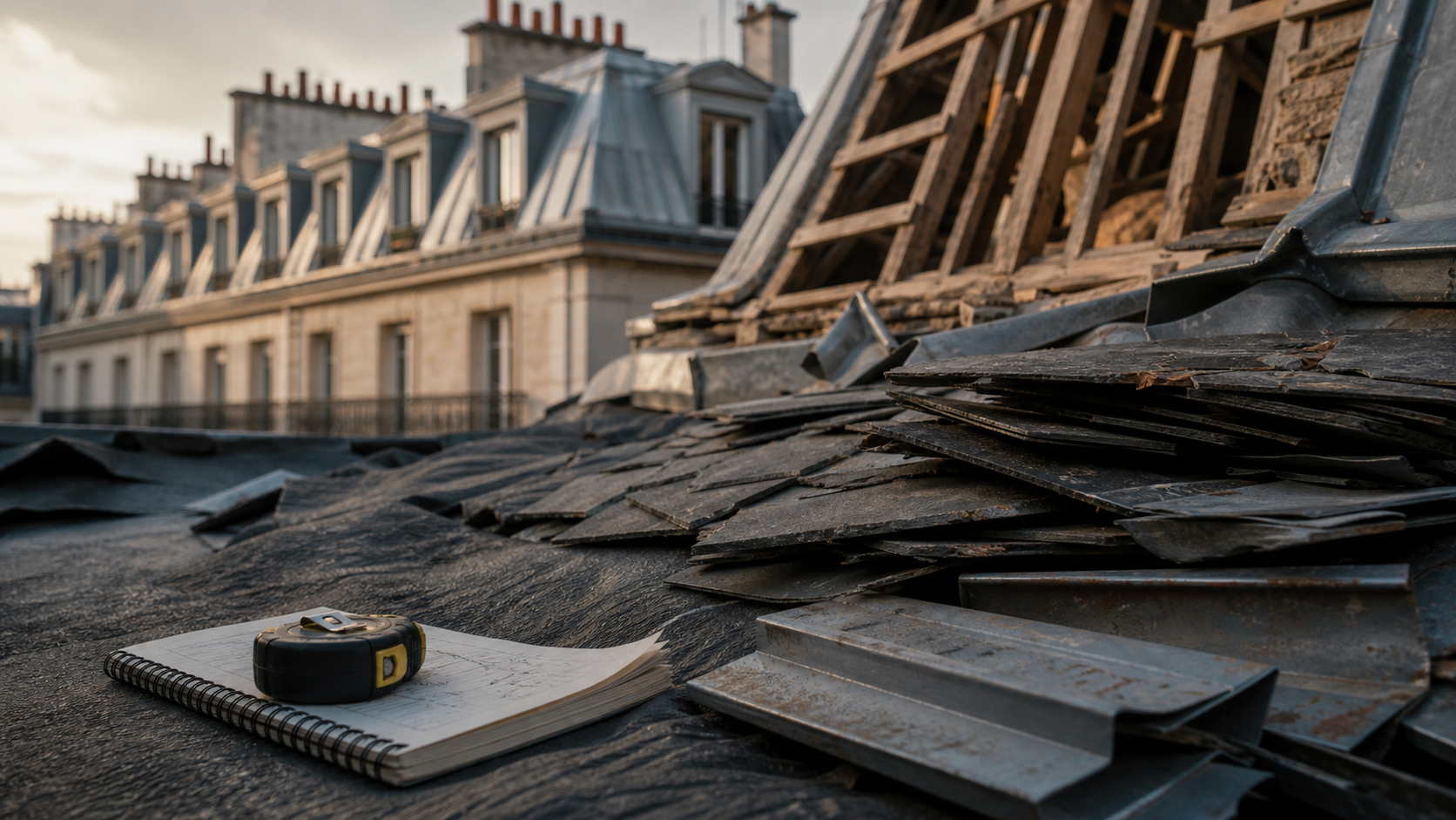 Toit mansardé : combles aménagés en travaux