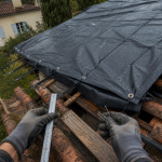 Toiture en bache PVC/EPDM pour éviter les dégâts d’eau, bâche noire sur toiture.