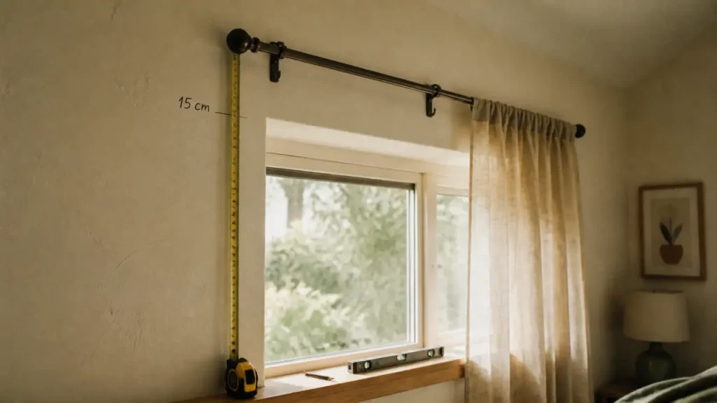Distance tringle rideau plafond : 15 cm au-dessus de la fenêtre