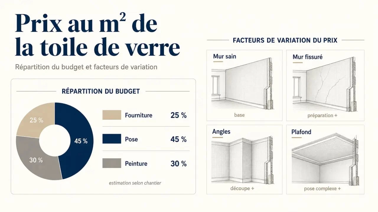 Prix m2 toile de verre : répartition du budget entre fourniture, pose et peinture