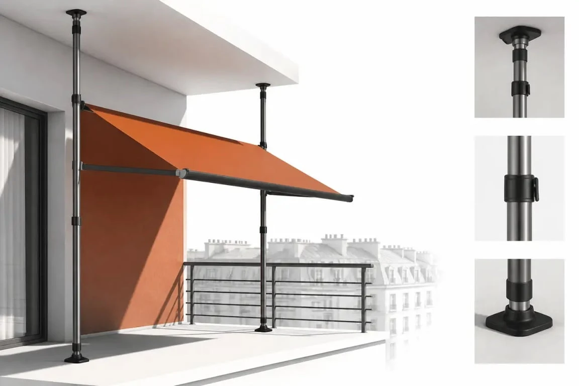 Store banne sans perçage installé sur un balcon urbain