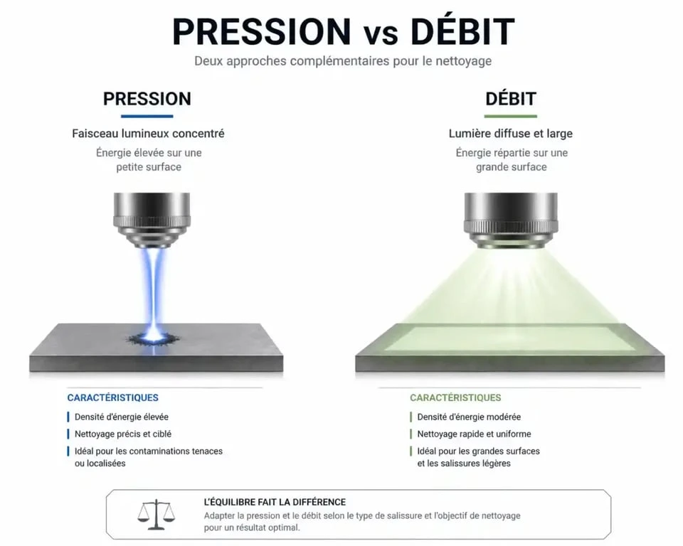 Schéma explicatif pression versus débit nettoyeur haute pression