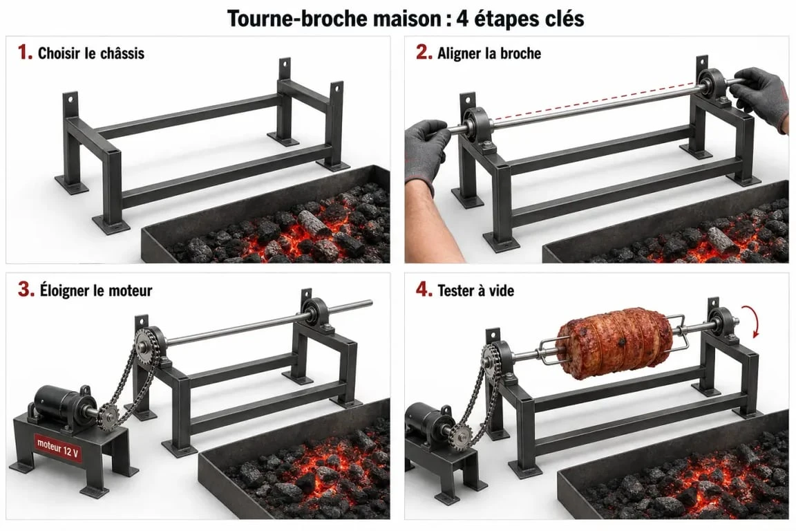 Tourne broche maison en montage étape par étape