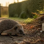Hérisson dans le jardin, au petit matin sur une allée