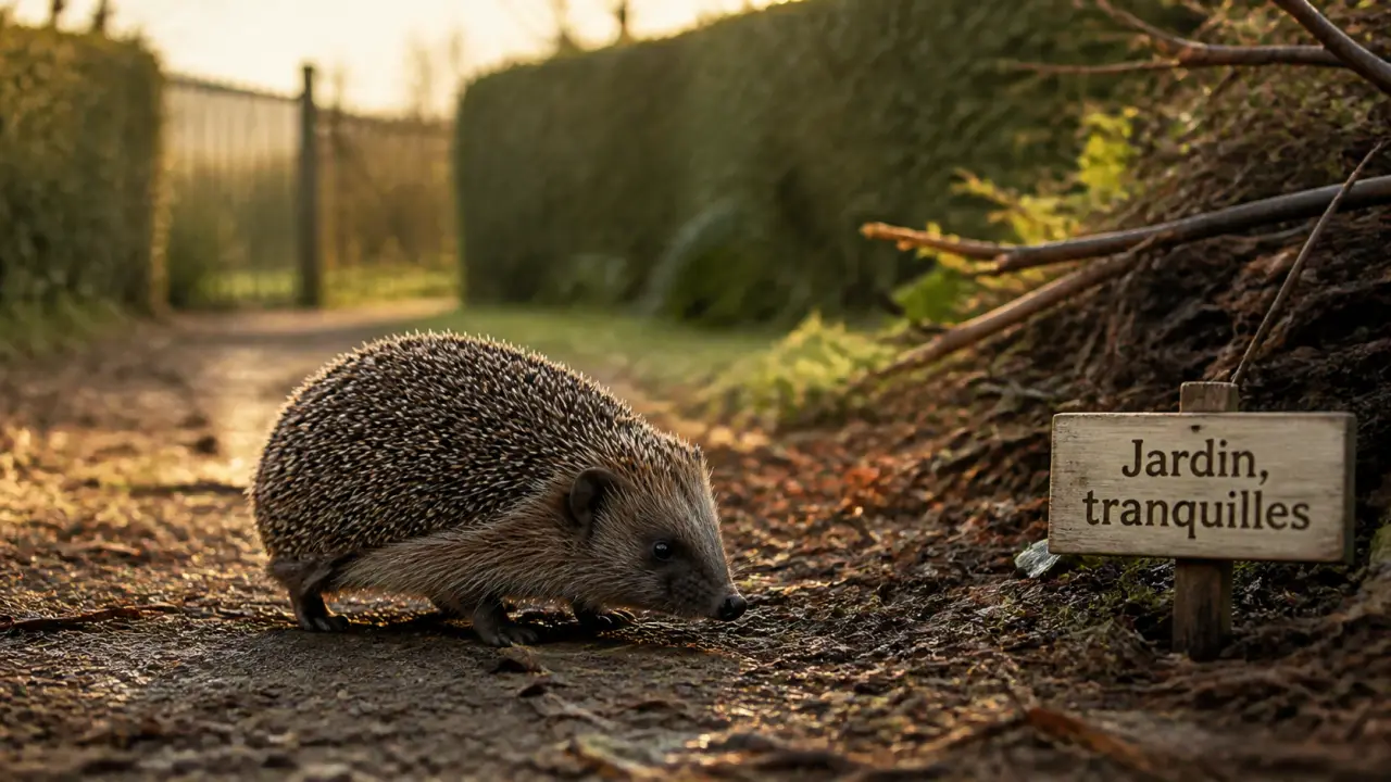 Hérisson dans le jardin, au petit matin sur une allée