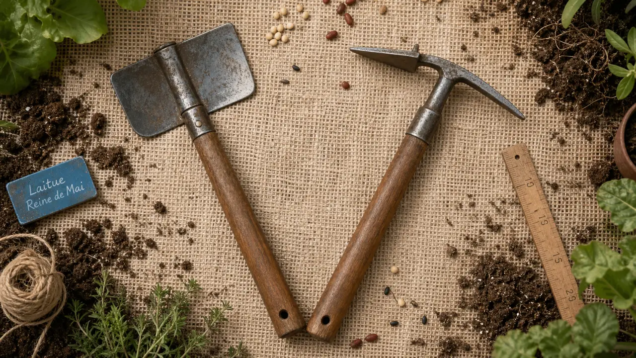 Serfouette ou binette : tête et manche d’outils de jardin