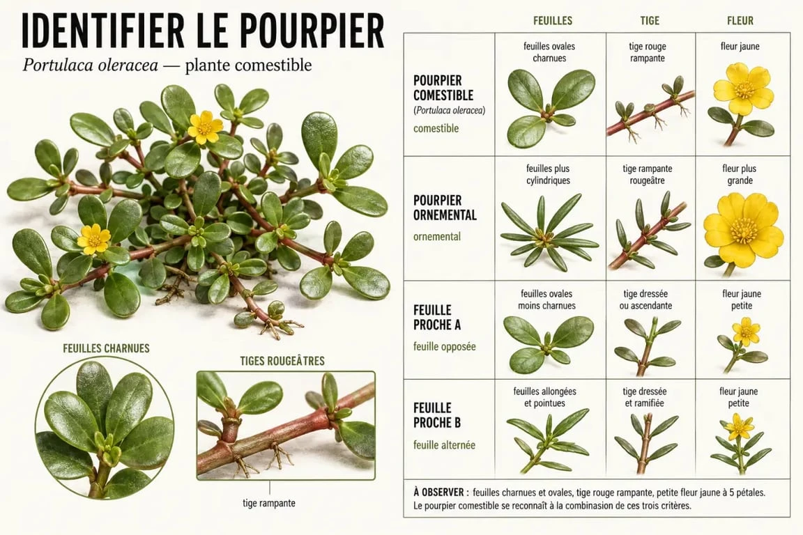 Pourpier comestible : repères visuels pour reconnaître la plante et éviter les confusions