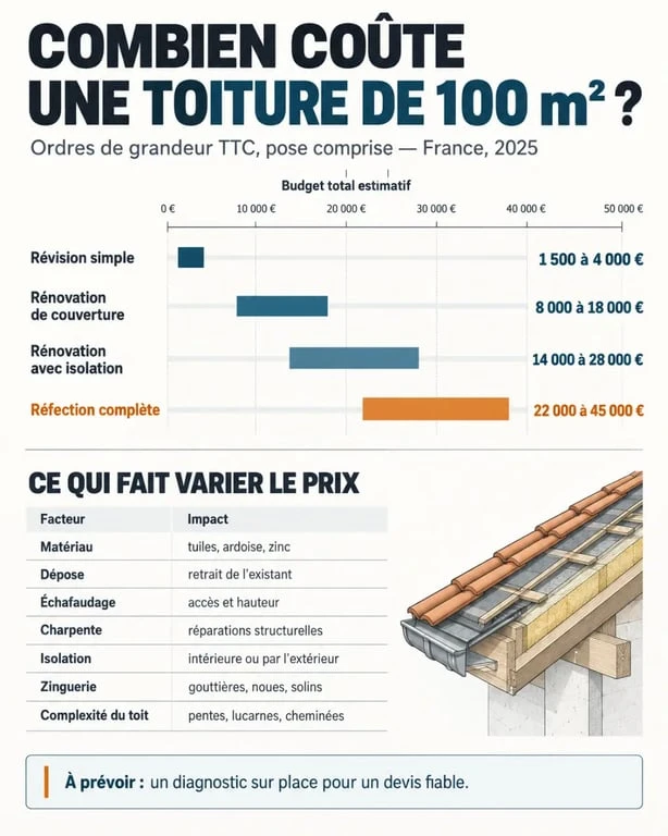 Infographie du prix d une toiture 100m2 selon les travaux et les matériaux
