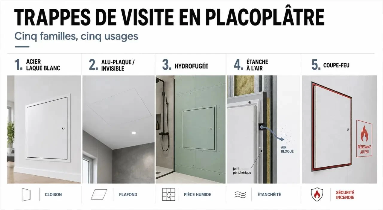 trappes de visite placoplatre : comparaison des types pour cloison, plafond, humidité et coupe-feu