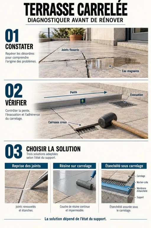 Étapes pour choisir une étanchéité sur carrelage terrasse selon l’état du support