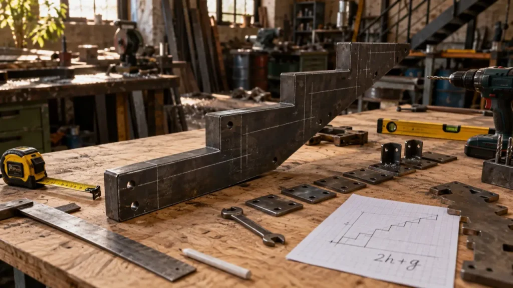 Fabriquer un escalier en metal : plan d’atelier, pente et ancrages