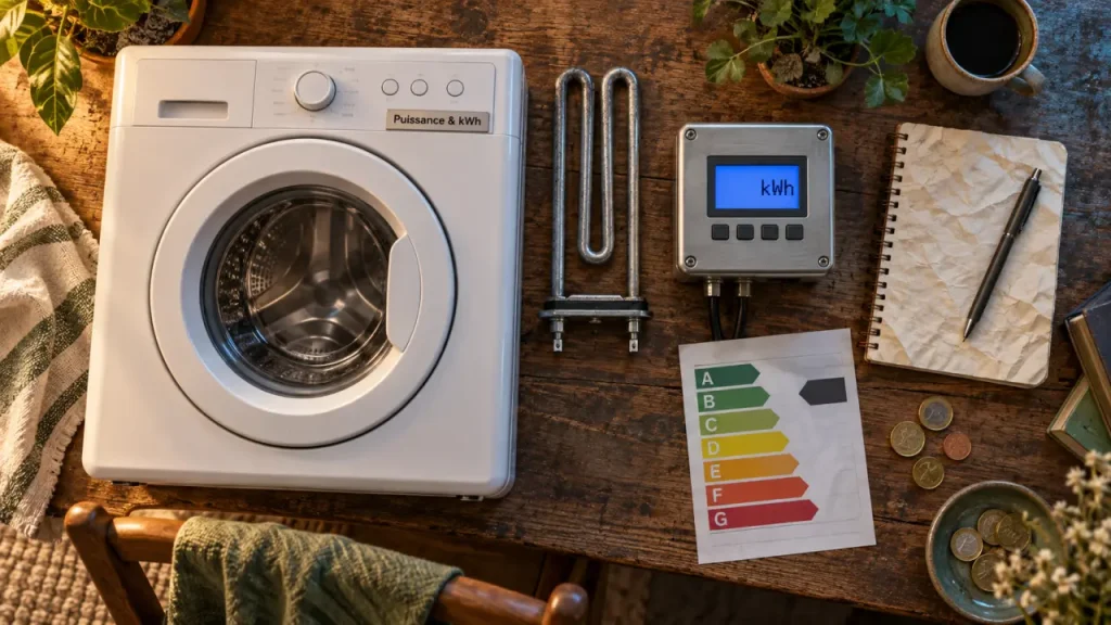 Machine à laver puissance en watts et kWh pour estimer le coût facture