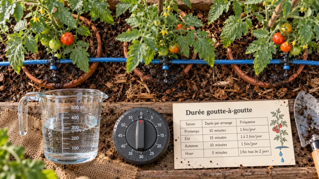 Goutte a goutte tomates : débit des goutteurs sous les feuilles