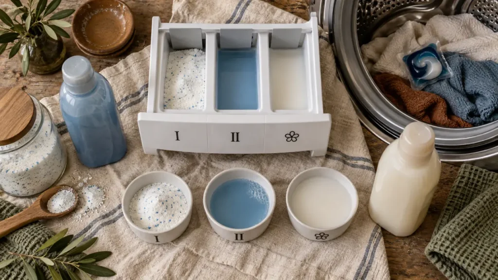 Logo machine à laver et lessive : où placer chaque produit, de I à la fleur