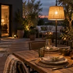 Luminaire terrasse extérieure diffusant une lumière chaude