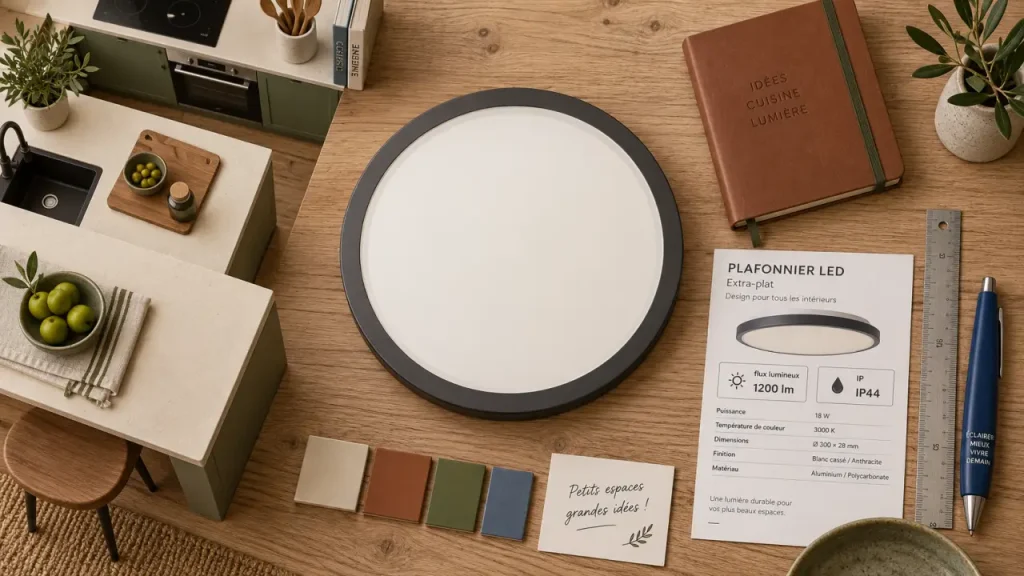 Plafonnier pour cuisine moderne : une lumière nette sur le plan de travail sans alourdir le plafond