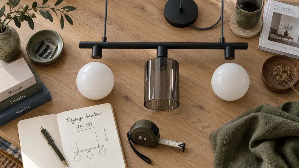 Suspension cuisine moderne, hauteur 75 à 90 cm