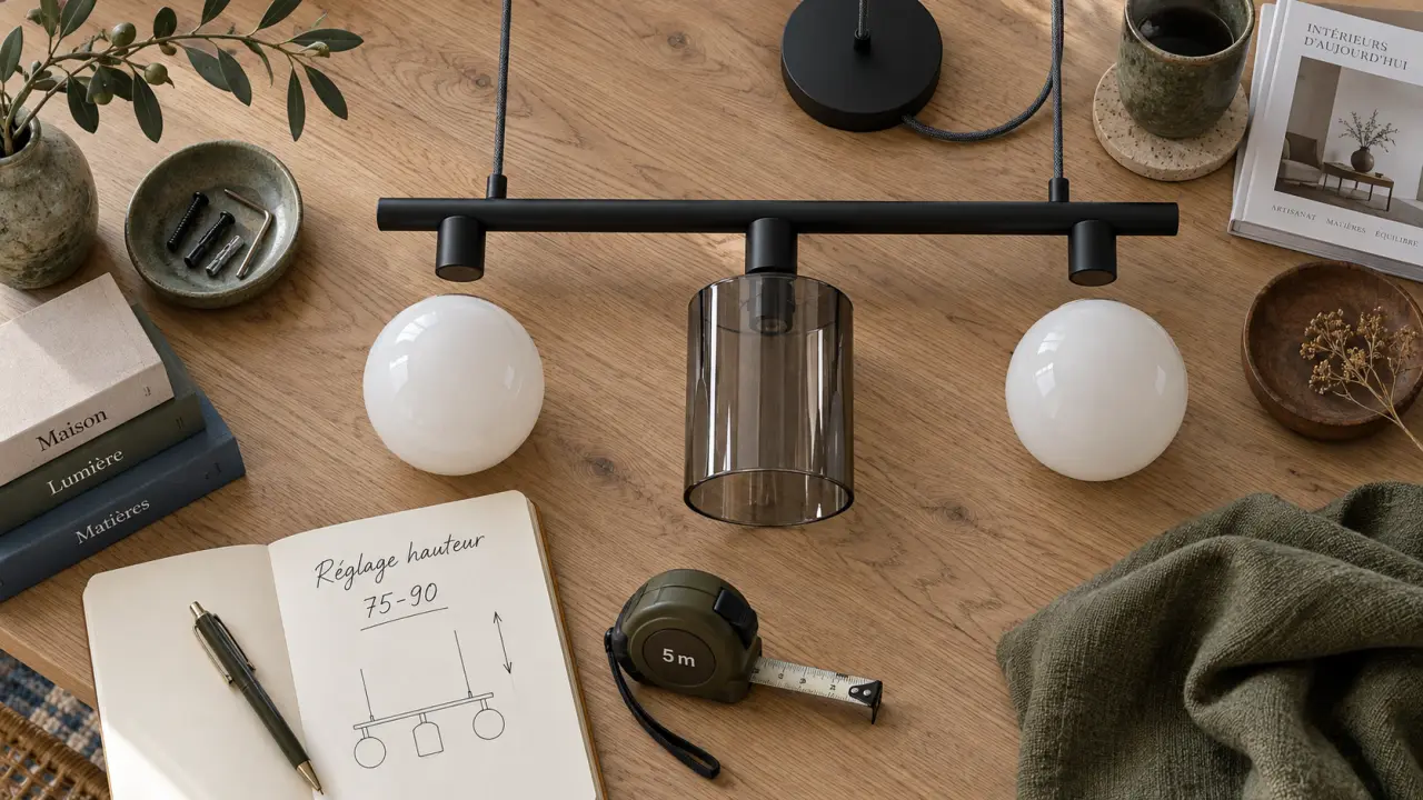 Suspension cuisine moderne, hauteur 75 à 90 cm